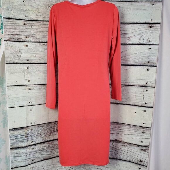 LuLaRoe Long Sleeve Midi Dress Size Small Solid Coral Pink Stretch Knit Pullover - Picture 4 of 6